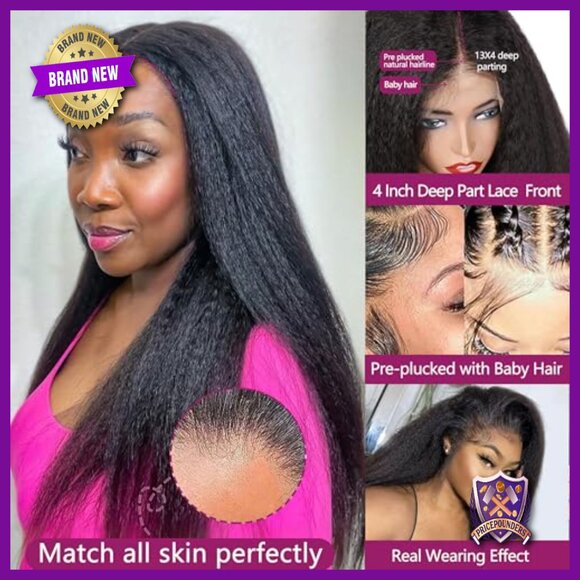 14 Inch Kinky Straight Human Hair Wig, 180% Density, Glueless Lace Front main image 4